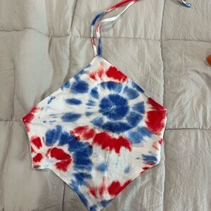 H&M Red and Blue Tie-Dye Crop Top